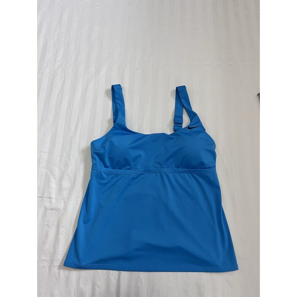Nike Swim Women L Tankini Top Pacific Blue Essential Scoop Neck NESSA224